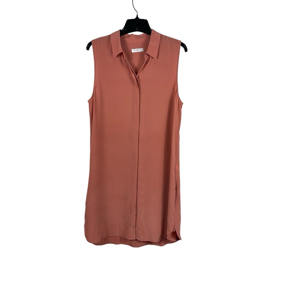 Equipment Femme 100% Silk Sleeveless Button Up Salmon Tunic Dress Quiet Luxury L